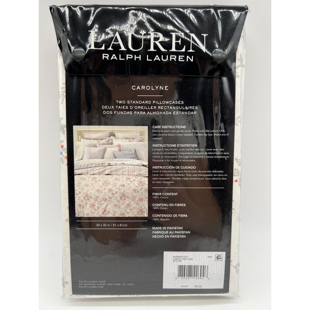 Lauren Ralph Lauren Carolyne Vine 2 Standard Pillowcases Grey NWT $150 - Picture 11 of 12